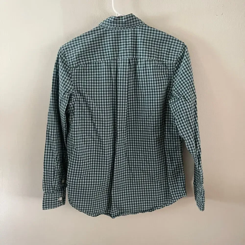 Ralph Lauren Boys Large 14/16 Green Blue Gingham Button Down Shirt Sleeve